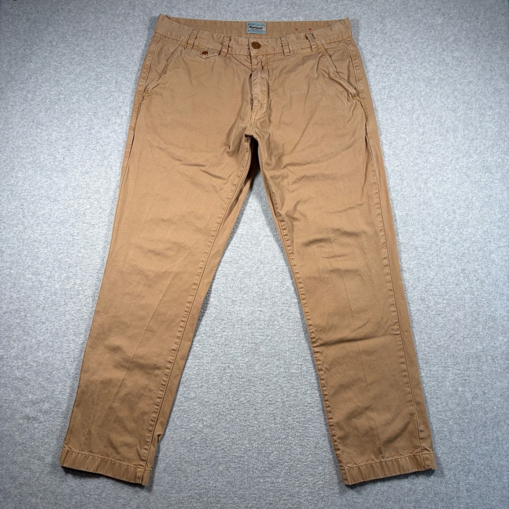 Barbour Neuston Twill Chino Pants Mens 38x32 (Fits 36x31) Tan MTR0465SN32